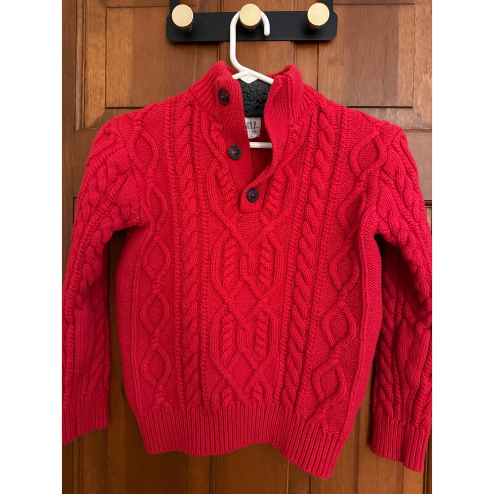 GAP Boys Cable-Knit Sweater‎ Size M (8-9) Red Thick Three- Button Holiday